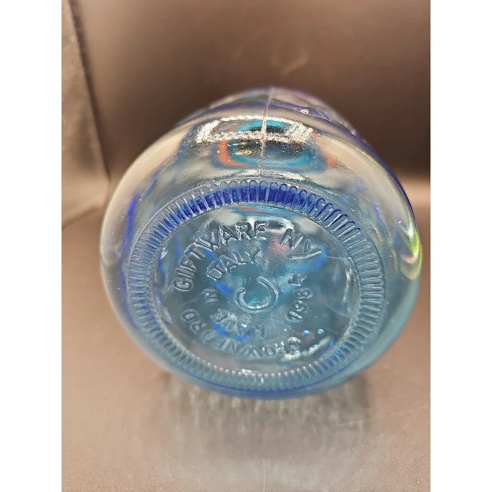 Vintage Blue Glass Storage Jar Hearts Crownford Giftware Corp  9in Tall  002